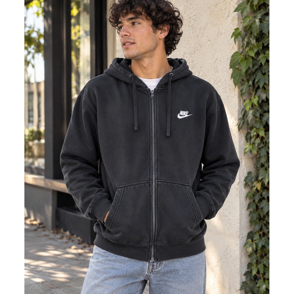 Nike Club Fleece Full Zip Hoodie Men S Black Swoosh Sportswear 804389-010